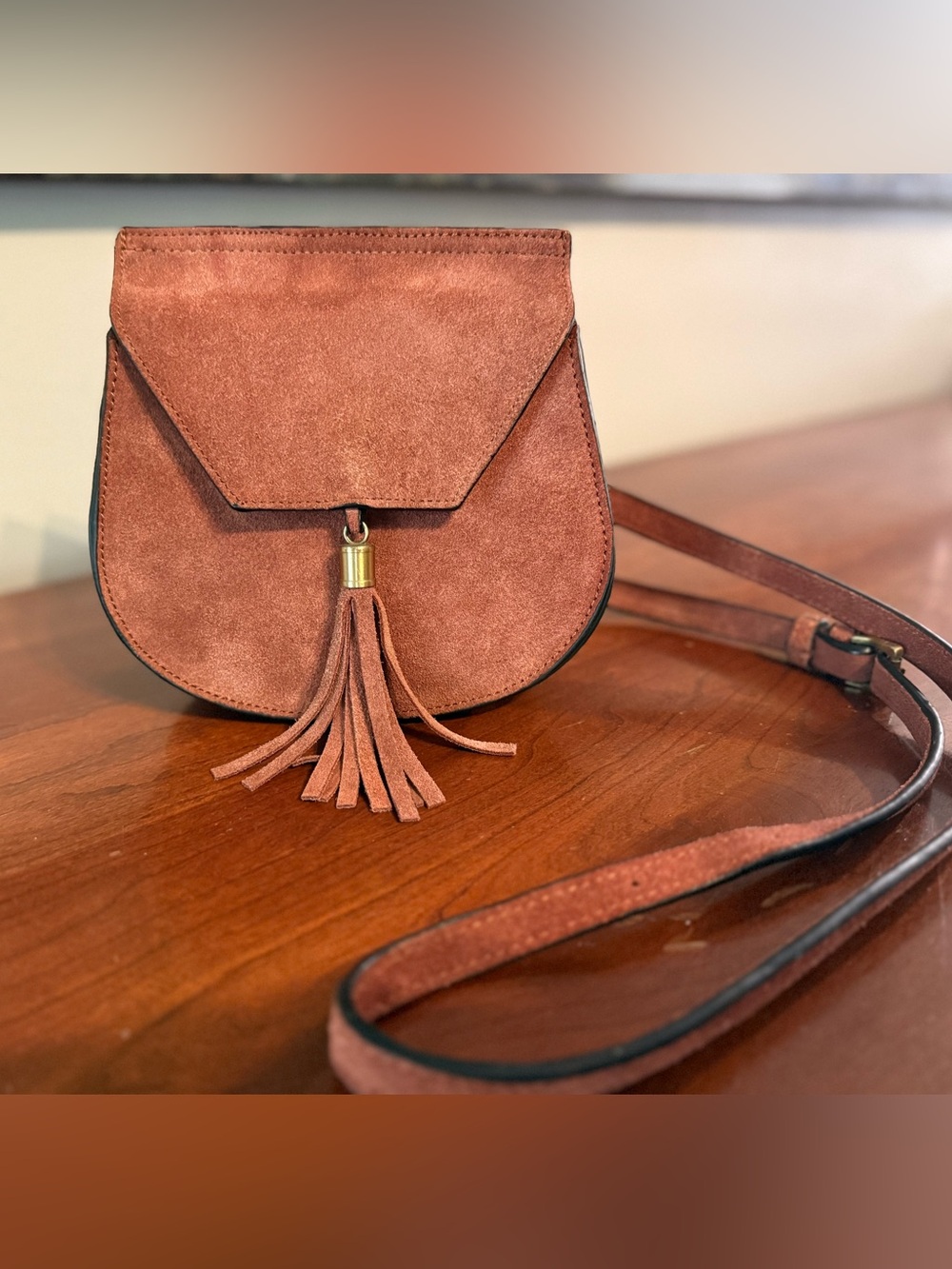 Street Level Brown Suede Crossbody Bag Tassel, Fringe, Saddle, Boho ✨Adjustable✨